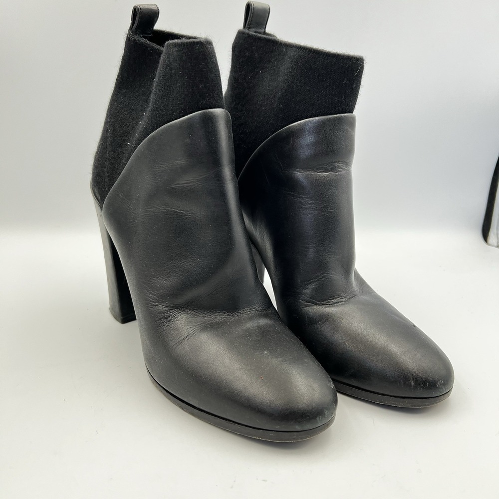 Vince Women's 7.5 Emerson‎ Contrast Booties Boots Black Leather Wool Block Heel
